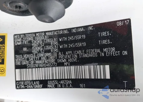 2017 Toyota Highlander Limited Platinum from USA, damaged, VIN 5TDDZRFH6HS465772